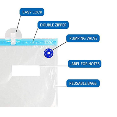 Tas Ritsleting Vakum yang Dapat Digunakan Kembali untuk Tas Penyimpanan Makanan Memasak Sous Vide dengan katup