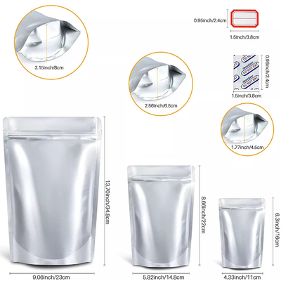 Tas Mylar Stand Up Ziplockk Kustom yang Dapat Ditutup Kembali Dengan Peredam Oksigen