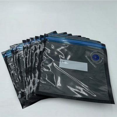 Air Valve Vacuum Seal Kantong Makanan yang Dapat Ditutup Kembali Dapat Digunakan Kembali Timbul Hitam & Bening